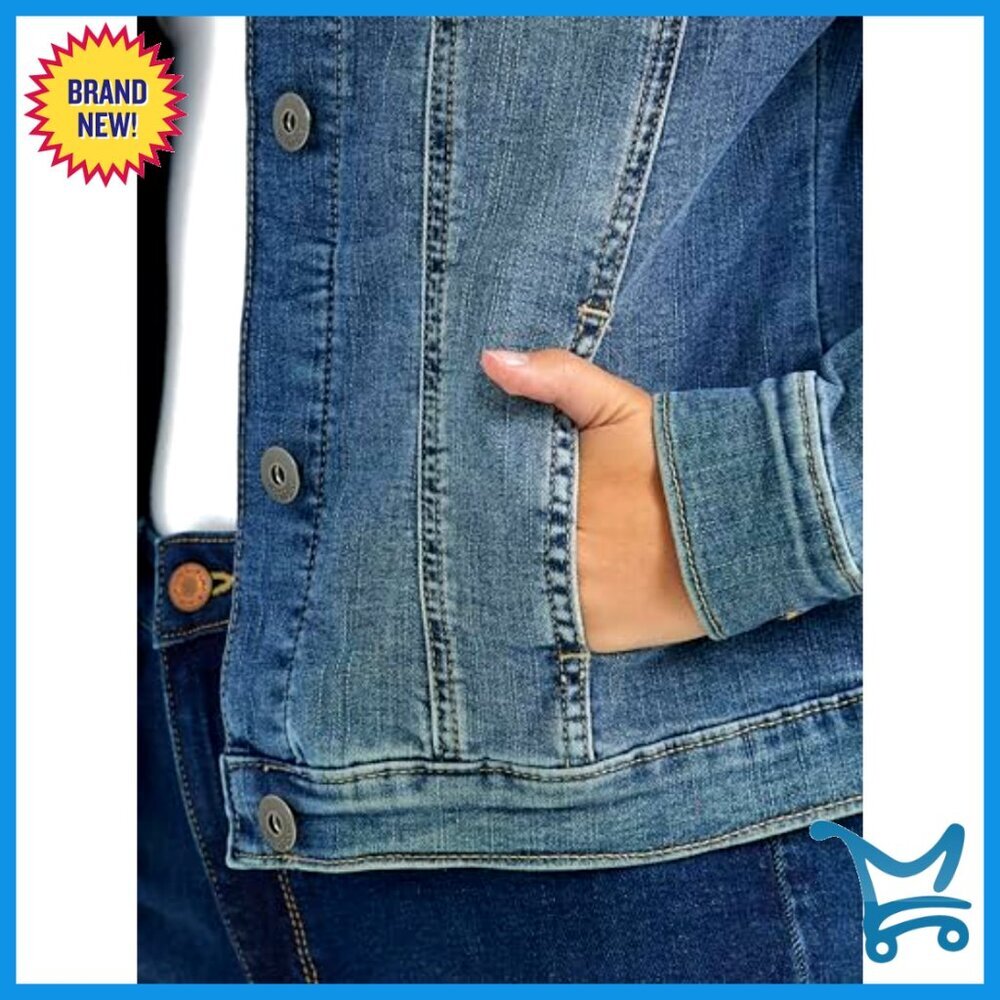 Stretch Denim Jacket Classic Wardrobe Staple Button Closure Soft Cotton Blend - Picture 5 of 6